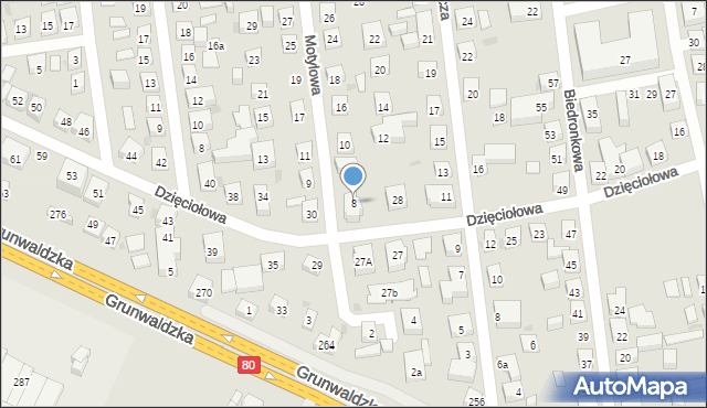 Bydgoszcz, Motylowa, 8, mapa Bydgoszczy