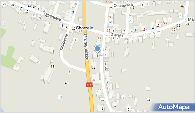 Chorzele, Mostowa, 4, mapa Chorzele