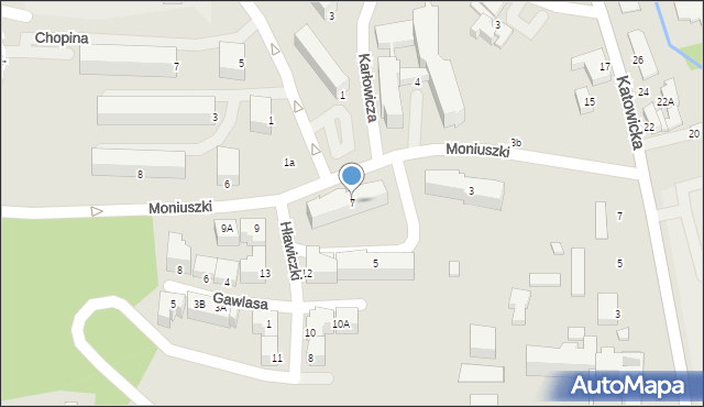 Cieszyn, Moniuszki Stanisława, 7, mapa Cieszyna