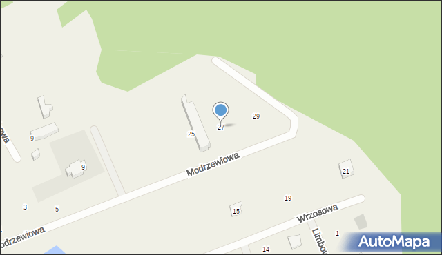 Dębina, Modrzewiowa, 27, mapa Dębina