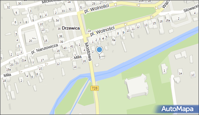 Drzewica, Mostowa, 3, mapa Drzewica