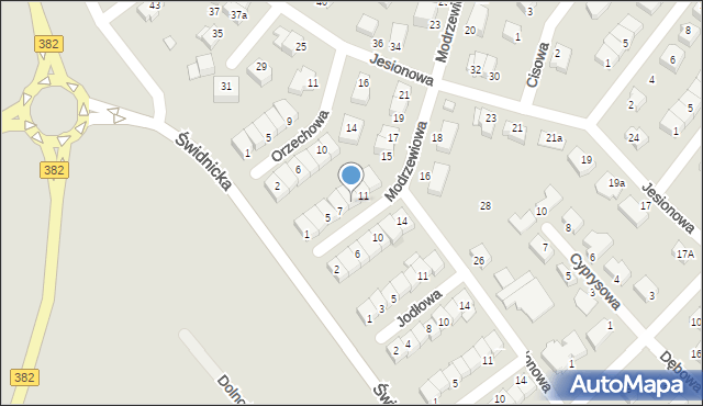 Dzierżoniów, Modrzewiowa, 9, mapa Dzierżoniów