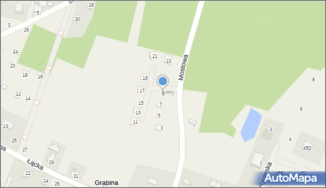 Grabina, Modrzewiowa, 9, mapa Grabina