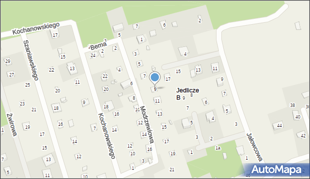 Jedlicze B, Modrzewiowa, 9, mapa Jedlicze B