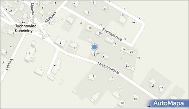 Juchnowiec Kościelny, Modrzewiowa, 5, mapa Juchnowiec Kościelny