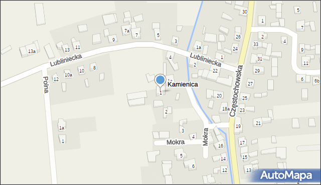 Kamienica, Mokra, 1, mapa Kamienica