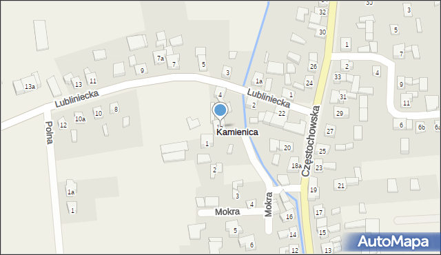 Kamienica, Mokra, 1a, mapa Kamienica