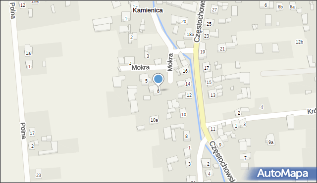 Kamienica, Mokra, 6, mapa Kamienica