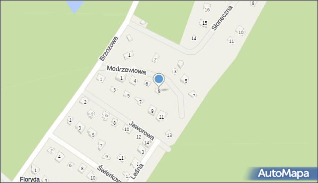 Kamińsko, Modrzewiowa, 8, mapa Kamińsko