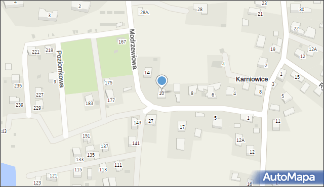 Karniowice, Modrzewiowa, 10, mapa Karniowice