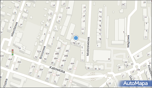 Katowice, Modrzewiowa, 7A, mapa Katowic