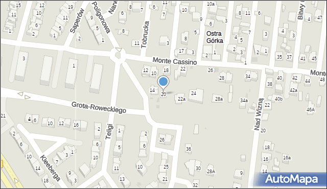 Kielce, Monte Cassino, 20, mapa Kielc