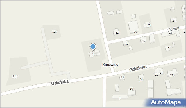 Koszwały, Modrzewiowa, 1, mapa Koszwały