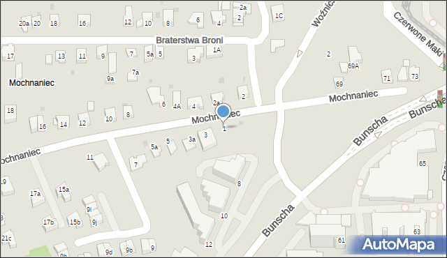 Kraków, Mochnaniec, 1, mapa Krakowa