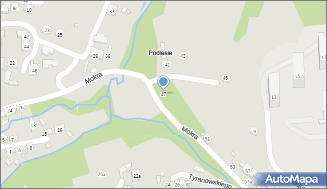 Kraków, Mokra, 47, mapa Krakowa