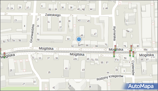 Kraków, Mogilska, 64, mapa Krakowa