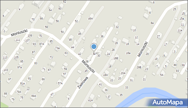 Krosno, Moniuszki Stanisława, 34, mapa Krosna