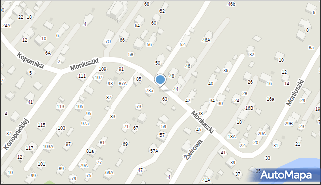 Krosno, Moniuszki Stanisława, 65, mapa Krosna