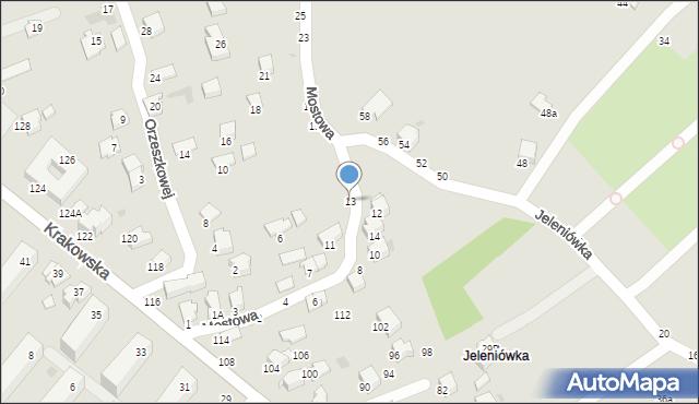 Krosno, Mostowa, 13, mapa Krosna