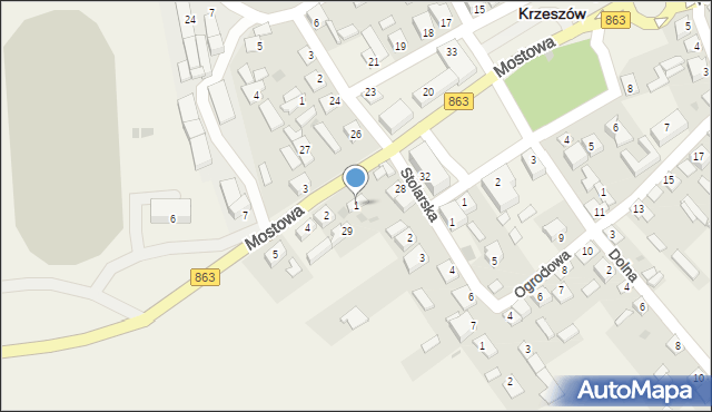 Krzeszów, Mostowa, 1, mapa Krzeszów