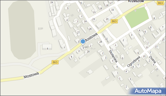 Krzeszów, Mostowa, 2, mapa Krzeszów
