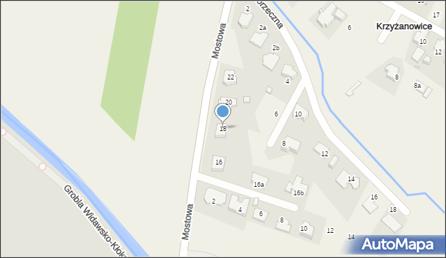 Krzyżanowice, Mostowa, 18, mapa Krzyżanowice