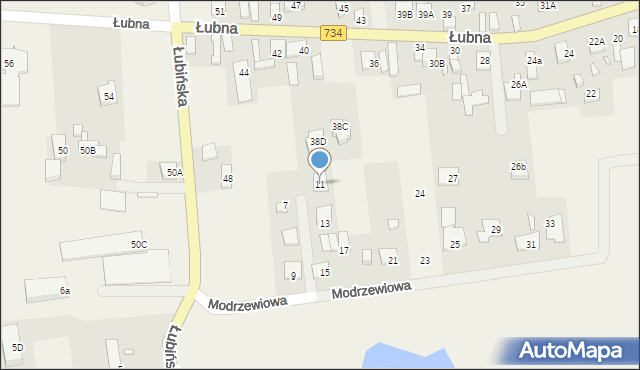 Łubna, Modrzewiowa, 11, mapa Łubna