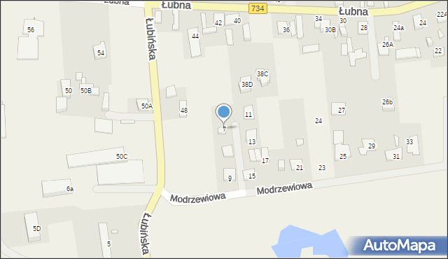 Łubna, Modrzewiowa, 7, mapa Łubna
