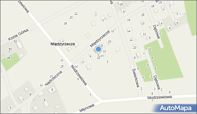 Międzyrzecze, Modrzewiowa, 10, mapa Międzyrzecze