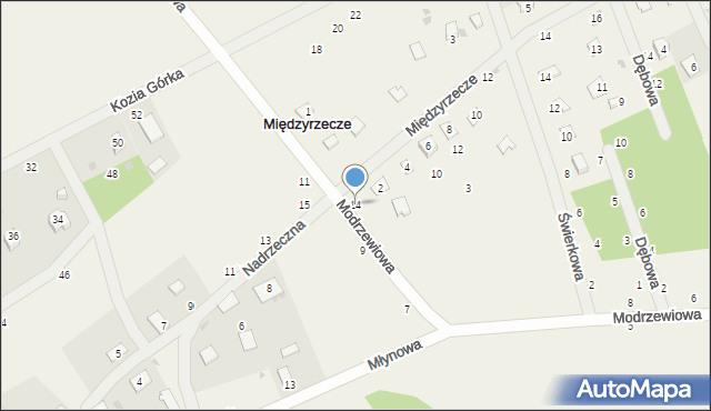 Międzyrzecze, Modrzewiowa, 14, mapa Międzyrzecze