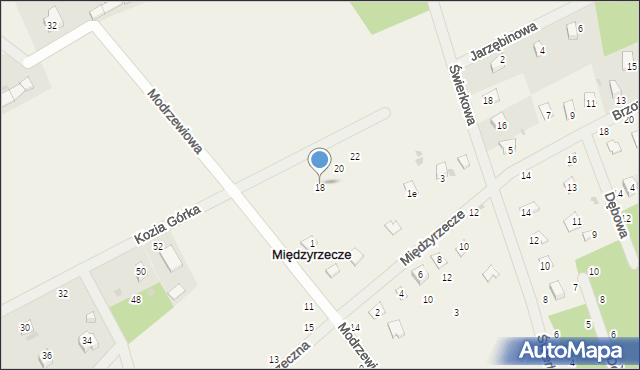 Międzyrzecze, Modrzewiowa, 18, mapa Międzyrzecze