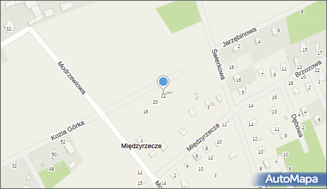 Międzyrzecze, Modrzewiowa, 22, mapa Międzyrzecze