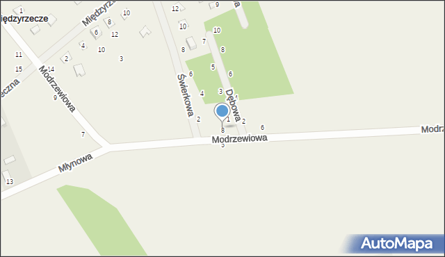 Międzyrzecze, Modrzewiowa, 8, mapa Międzyrzecze