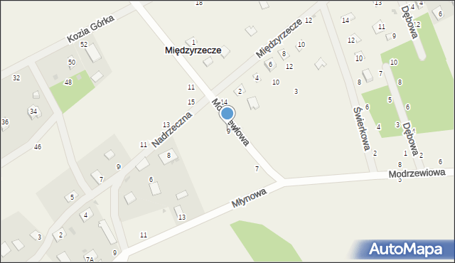 Międzyrzecze, Modrzewiowa, 9, mapa Międzyrzecze