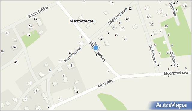 Międzyrzecze, Modrzewiowa, 9, mapa Międzyrzecze