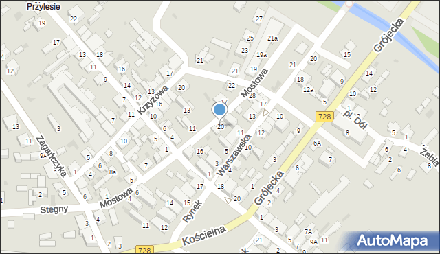 Mogielnica, Mostowa, 20, mapa Mogielnica