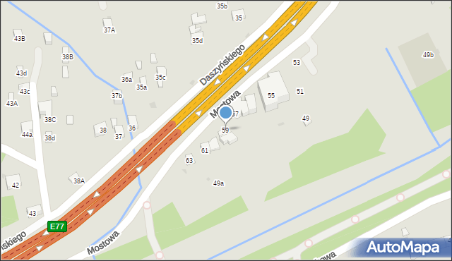 Myślenice, Mostowa, 59, mapa Myślenice