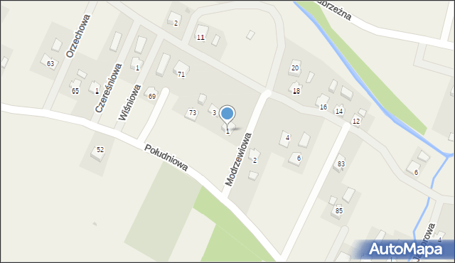 Nowosielce, Modrzewiowa, 1, mapa Nowosielce