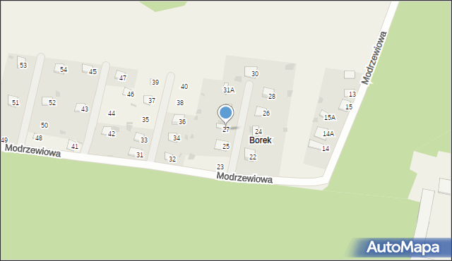 Oksa, Modrzewiowa, 27, mapa Oksa