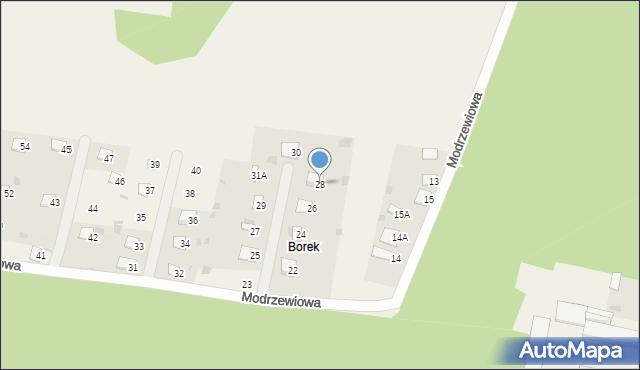 Oksa, Modrzewiowa, 28, mapa Oksa