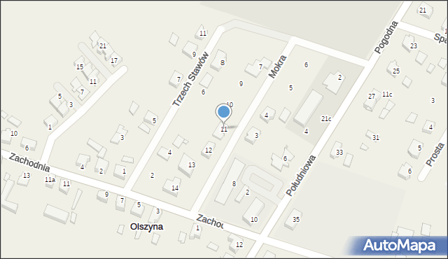 Olszyna, Mokra, 11, mapa Olszyna