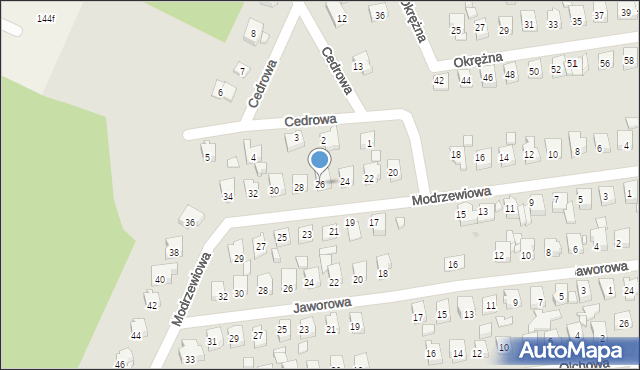 Ostrowiec Świętokrzyski, Modrzewiowa, 26, mapa Ostrowiec Świętokrzyski