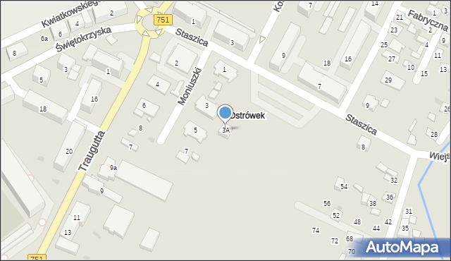 Ostrowiec Świętokrzyski, Moniuszki Stanisława, 3A, mapa Ostrowiec Świętokrzyski