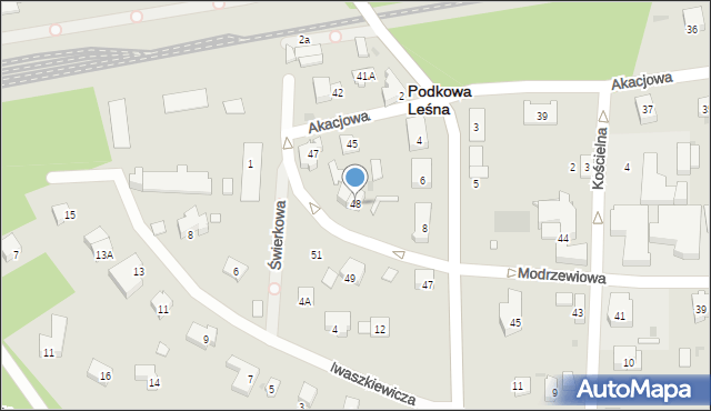 Podkowa Leśna, Modrzewiowa, 48, mapa Podkowa Leśna