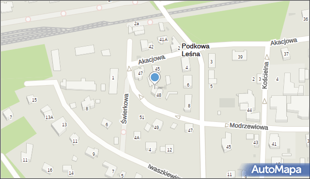 Podkowa Leśna, Modrzewiowa, 50, mapa Podkowa Leśna