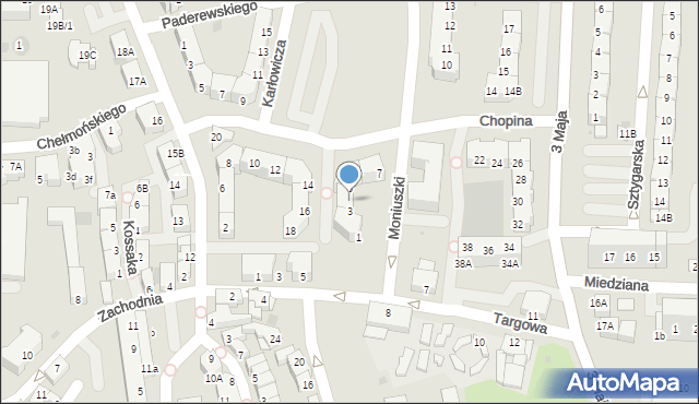 Polkowice, Moniuszki Stanisława, 3A, mapa Polkowice