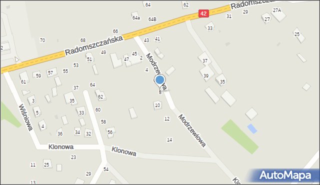 Przedbórz, Modrzewiowa, 8, mapa Przedbórz