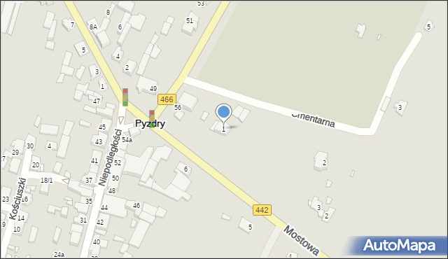 Pyzdry, Mostowa, 1, mapa Pyzdry