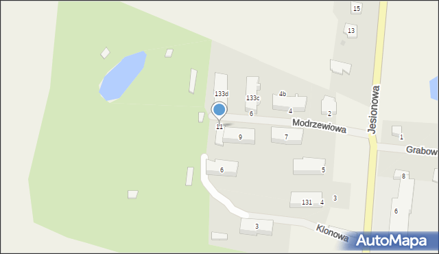 Rajkowy, Modrzewiowa, 11, mapa Rajkowy