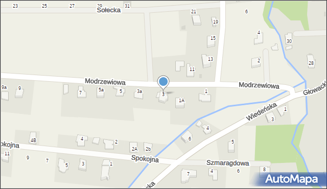 Roczyny, Modrzewiowa, 3, mapa Roczyny